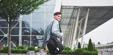 young man walking to work